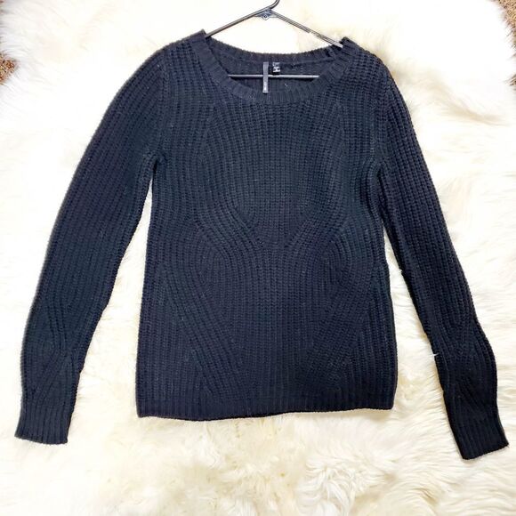 Joe's Black Merino Wool Blend Cable Knit Crew Neck Pullover Small - Picture 6 of 8